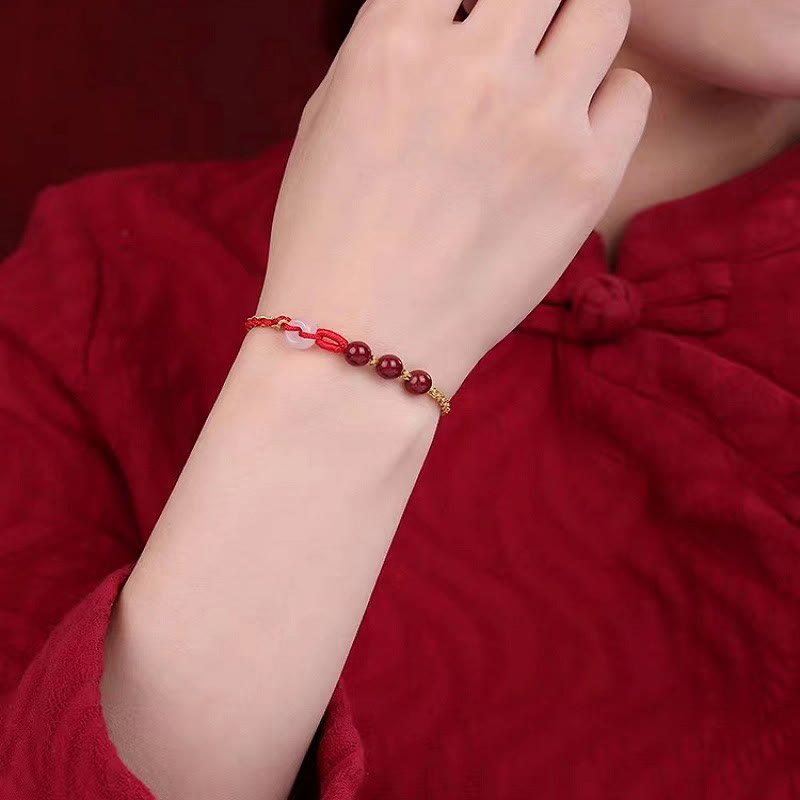 Cinnabar Jade Bracelet with Peace Buckle for Calm & Blessing