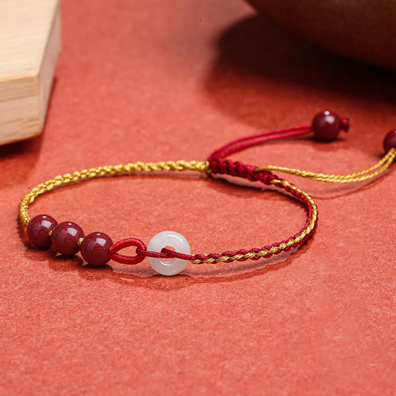Cinnabar Jade Bracelet with Peace Buckle for Calm & Blessing