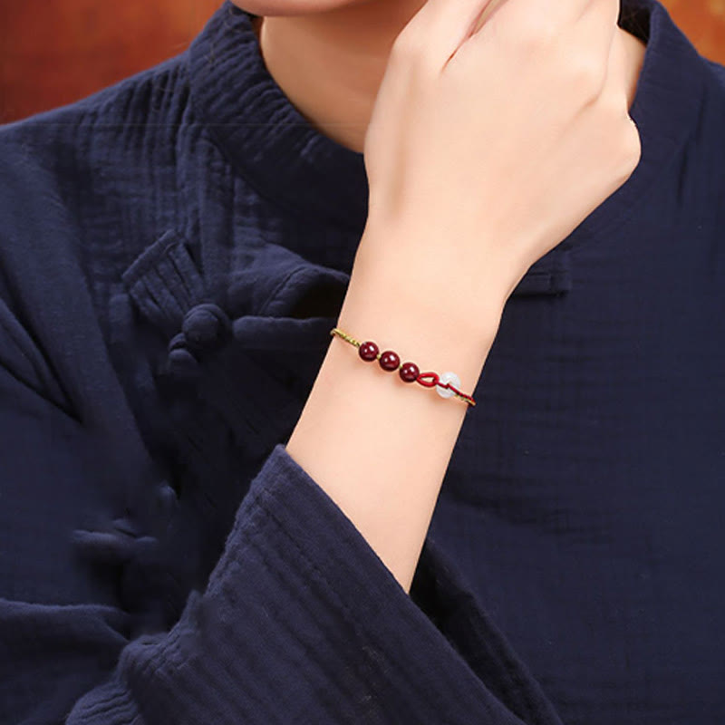 Cinnabar Jade Bracelet with Peace Buckle for Calm & Blessing