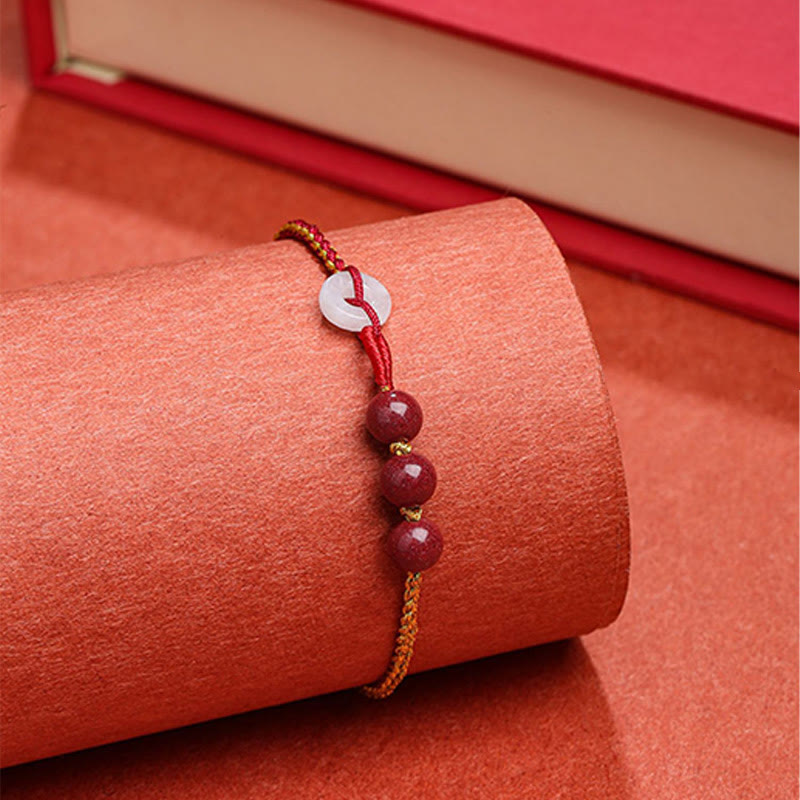 Cinnabar Jade Bracelet with Peace Buckle for Calm & Blessing