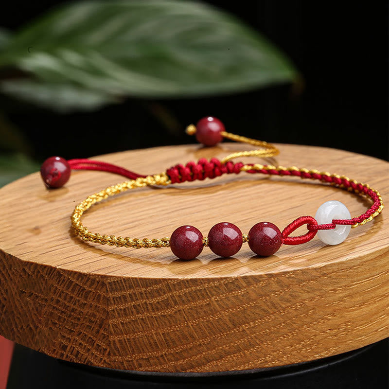 Cinnabar Jade Bracelet with Peace Buckle for Calm & Blessing