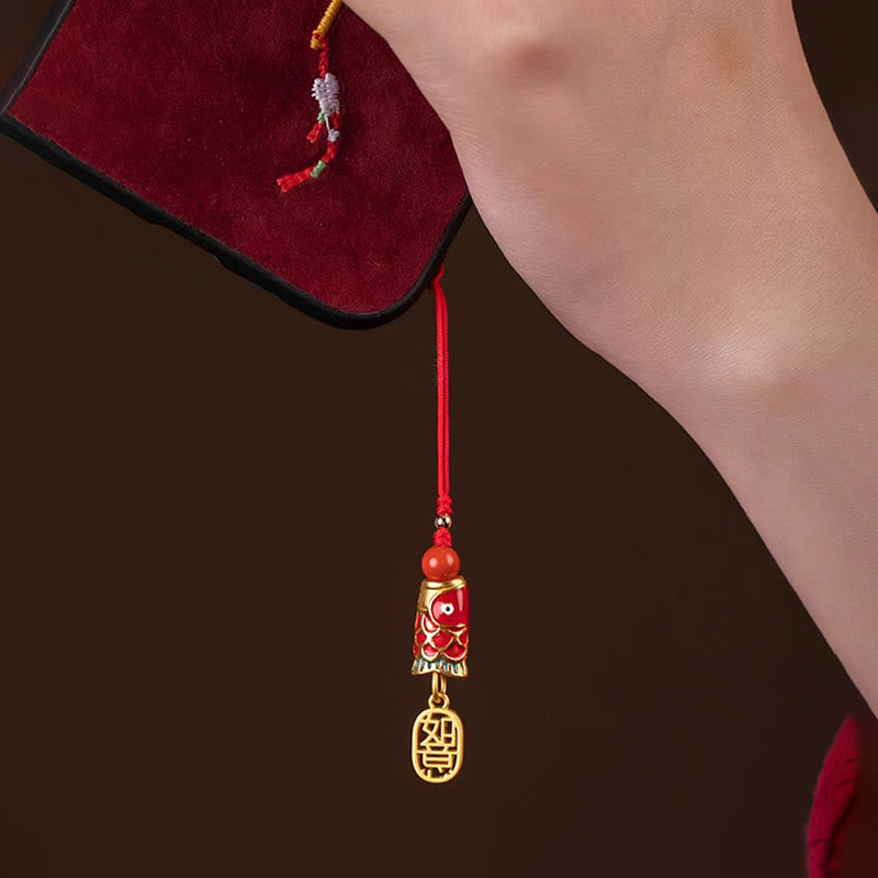 Cinnabar Koi Fish Charm Phone Hanging for Wealth & Luck