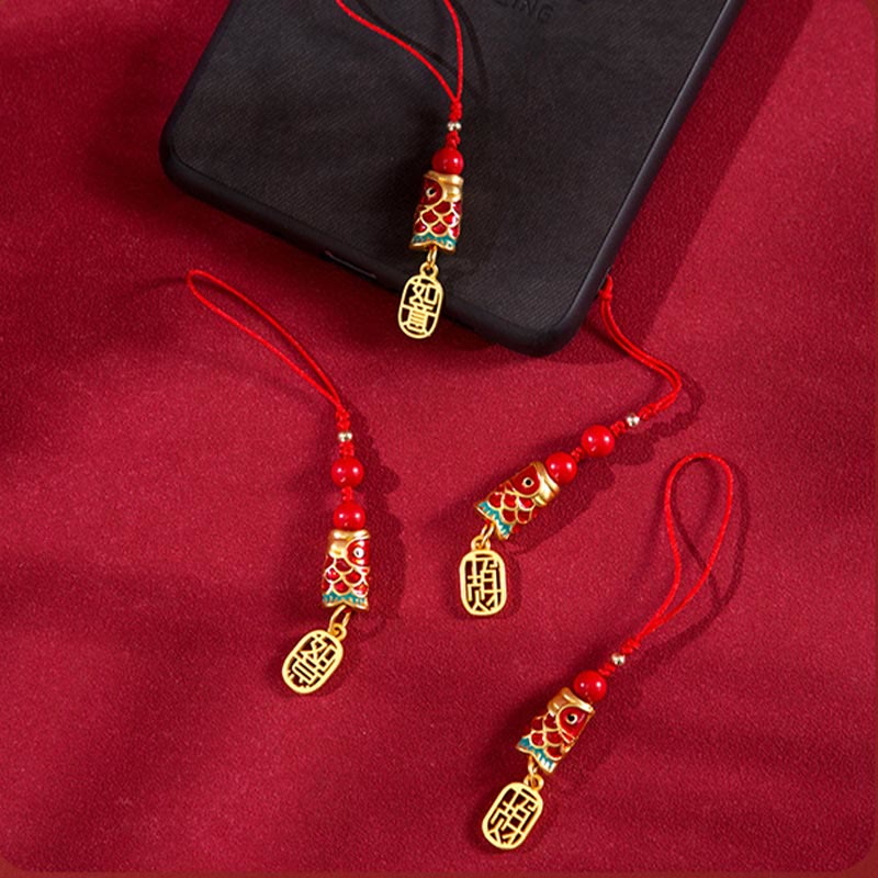 Cinnabar Koi Fish Charm Phone Hanging for Wealth & Luck