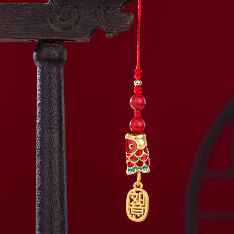 Cinnabar Koi Fish Charm Phone Hanging for Wealth & Luck