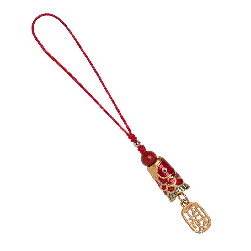 Cinnabar Koi Fish Charm Phone Hanging for Wealth & Luck