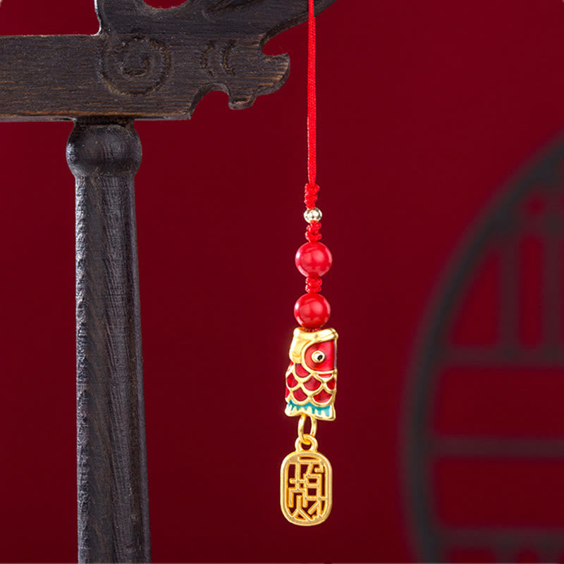 Cinnabar Koi Fish Charm Phone Hanging for Wealth & Luck