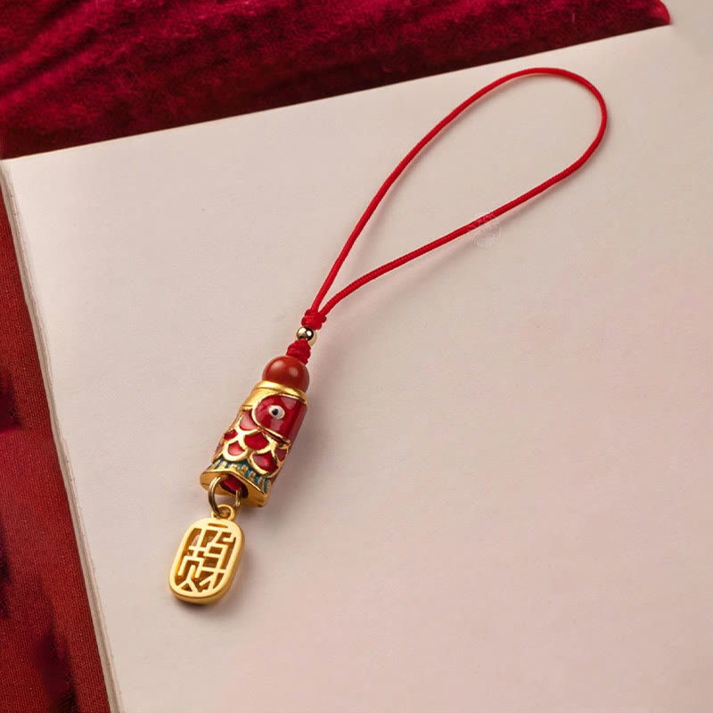 Cinnabar Koi Fish Charm Phone Hanging for Wealth & Luck