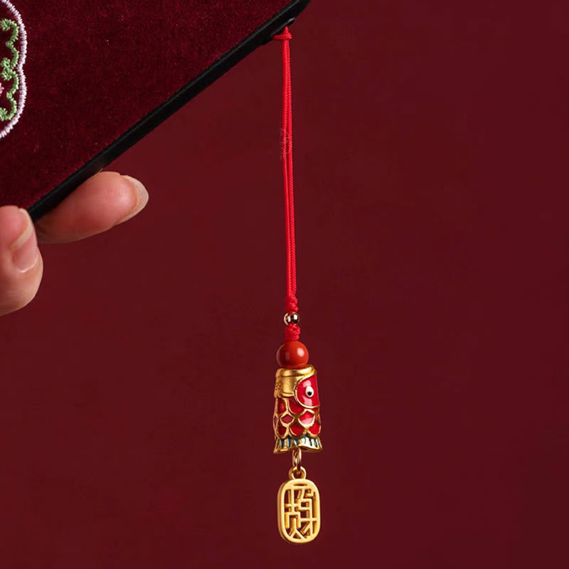 Cinnabar Koi Fish Charm Phone Hanging for Wealth & Luck