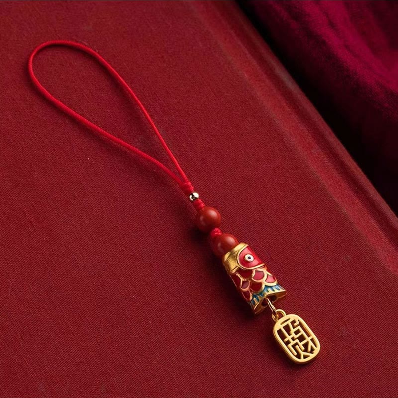 Cinnabar Koi Fish Charm Phone Hanging for Wealth & Luck