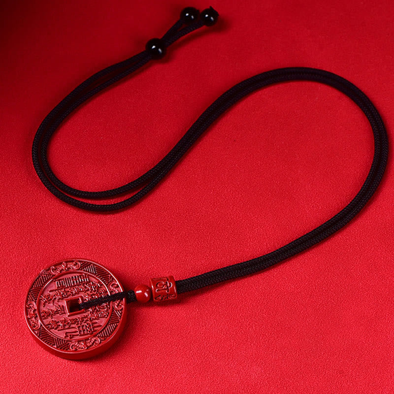 Cinnabar Necklace With Mountain Ghosts & Bagua Blessings Pendant