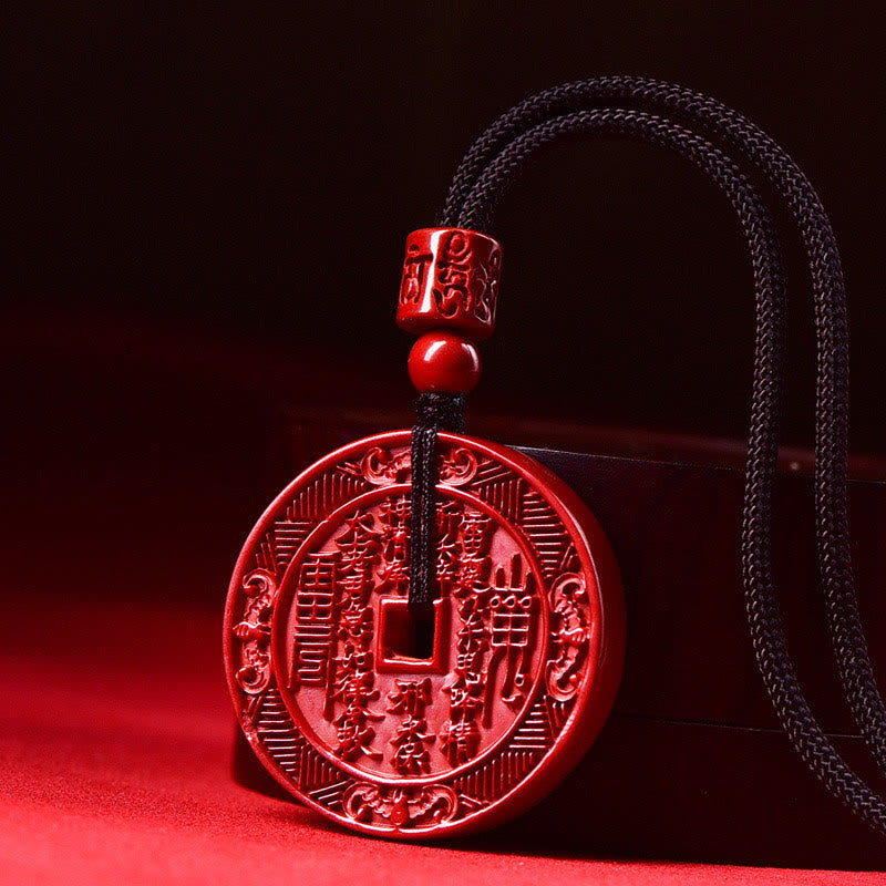Cinnabar Necklace With Mountain Ghosts & Bagua Blessings Pendant