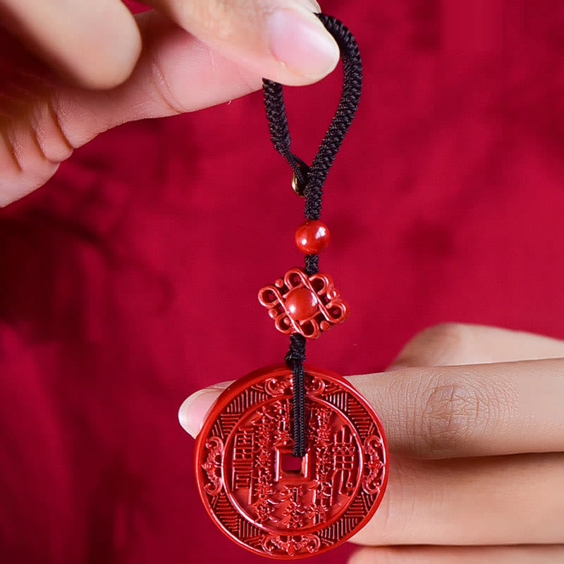 Cinnabar Necklace With Mountain Ghosts & Bagua Blessings Pendant