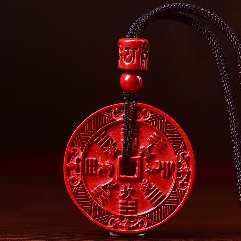 Cinnabar Necklace With Mountain Ghosts & Bagua Blessings Pendant