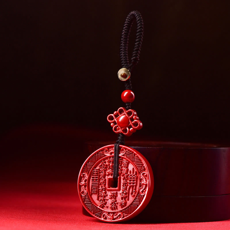 Cinnabar Necklace With Mountain Ghosts & Bagua Blessings Pendant