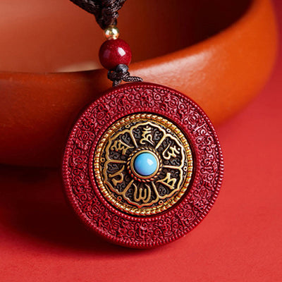 Cinnabar Om Mani Padme Hum Necklace with Yin Yang Pendant
