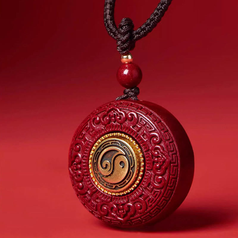 Cinnabar Om Mani Padme Hum Necklace with Yin Yang Pendant