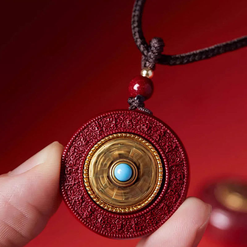Cinnabar Om Mani Padme Hum Necklace with Yin Yang Pendant