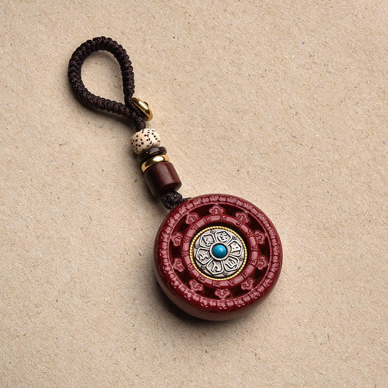 Cinnabar Om Mani Padme Hum Rotatable Pendant Necklace & Key Chain