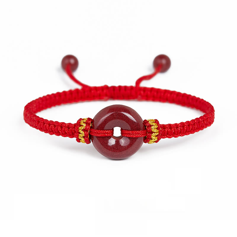 Cinnabar Peace Buckle Bracelet with Braided String for Protection