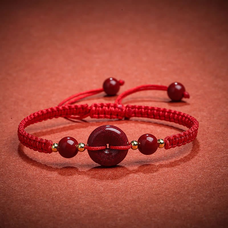 Cinnabar Peace Buckle Bracelet with Red String for Protection & Blessings