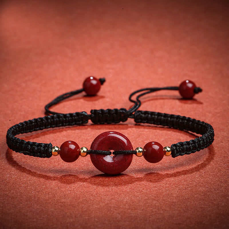 Cinnabar Peace Buckle Bracelet with Red String for Protection & Blessings
