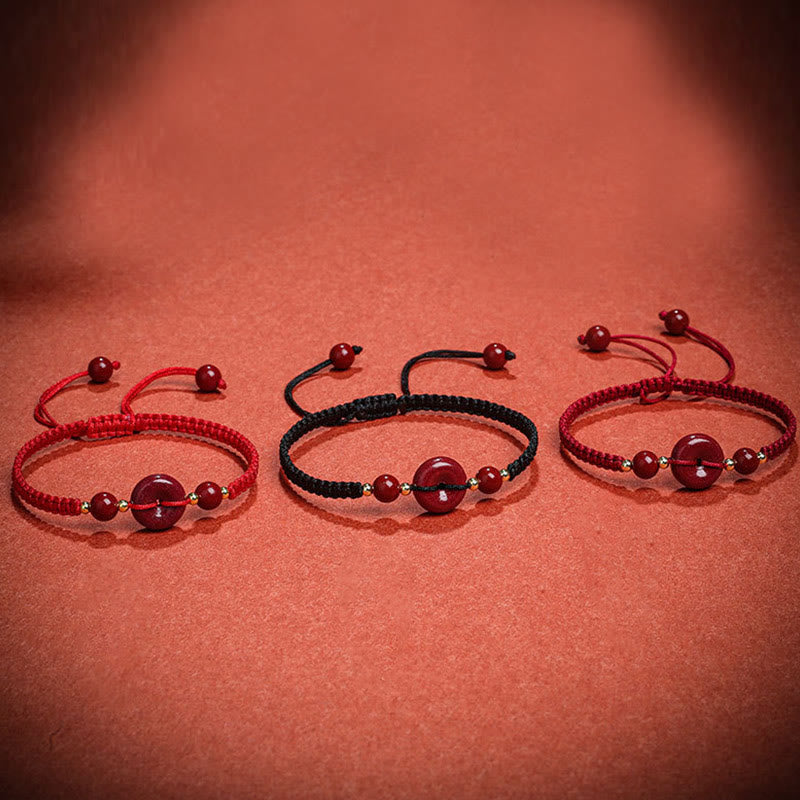 Cinnabar Peace Buckle Bracelet with Red String for Protection & Blessings