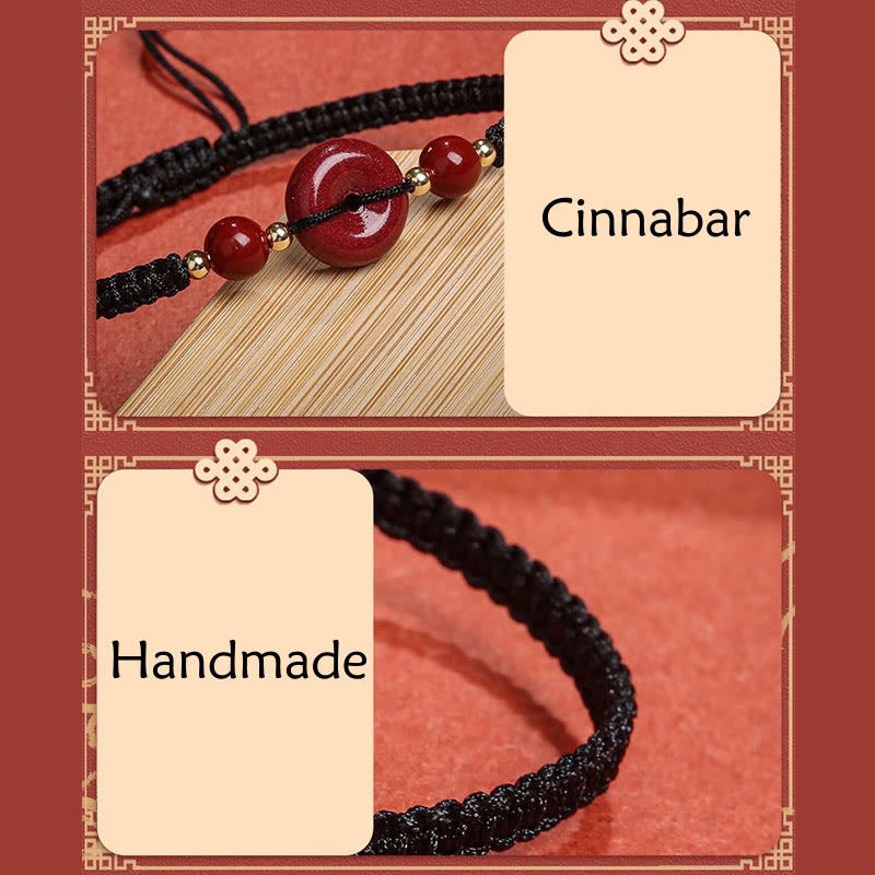 Cinnabar Peace Buckle Bracelet with Red String for Protection & Blessings