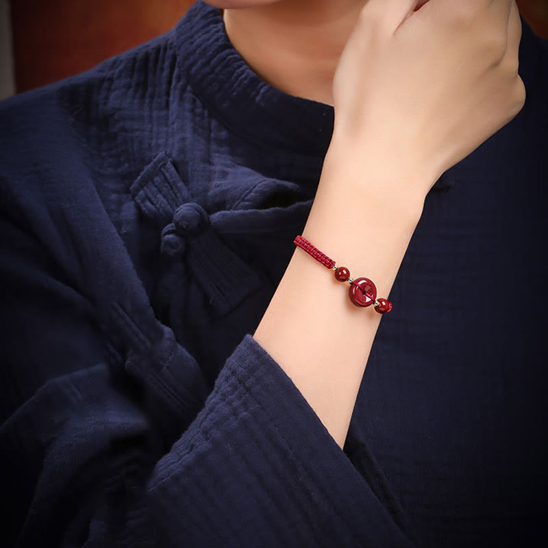 Cinnabar Peace Buckle Bracelet with Red String for Protection & Blessings