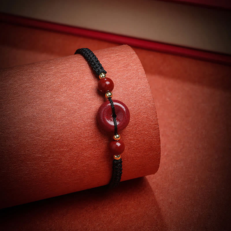 Cinnabar Peace Buckle Bracelet with Red String for Protection & Blessings