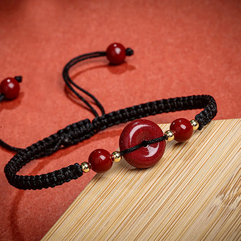 Cinnabar Peace Buckle Bracelet with Red String for Protection & Blessings