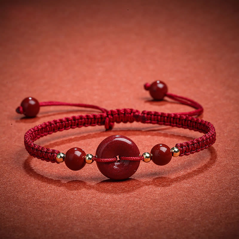 Cinnabar Peace Buckle Bracelet with Red String for Protection & Blessings