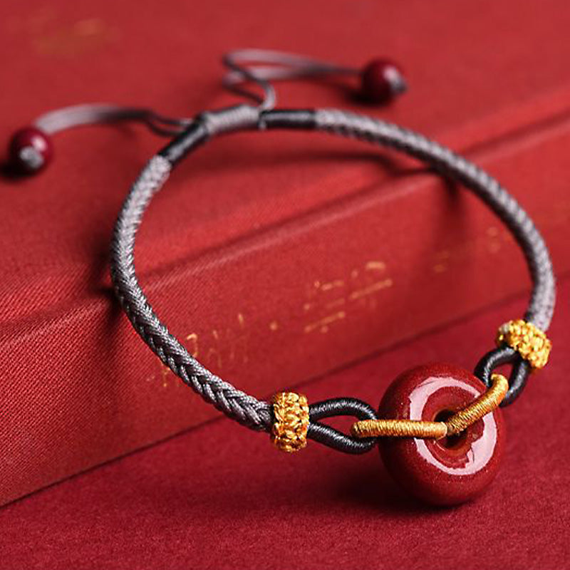 Cinnabar Peace Buckle Braided Rope Bracelet for Protection