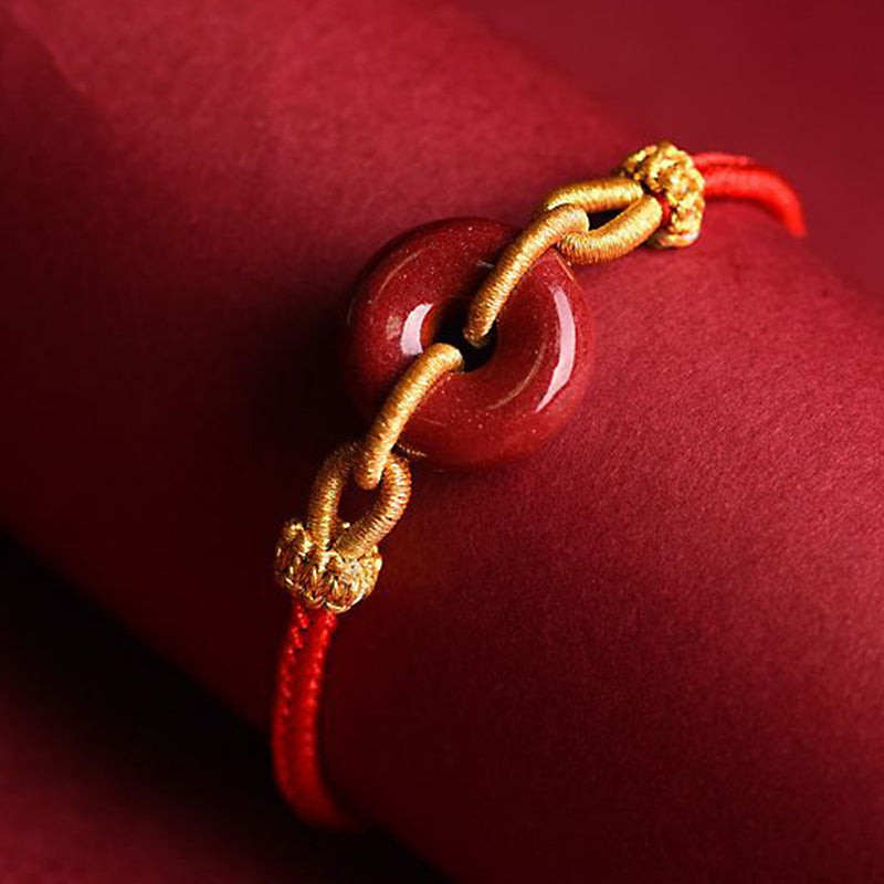 Cinnabar Peace Buckle Braided Rope Bracelet for Protection