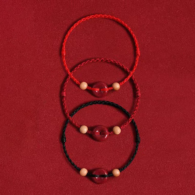 Cinnabar Peach Wood Peace Buckle Bracelet | Harmony & Wealth