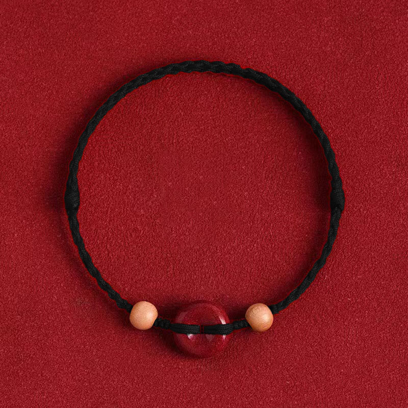 Cinnabar Peach Wood Peace Buckle Bracelet | Harmony & Wealth
