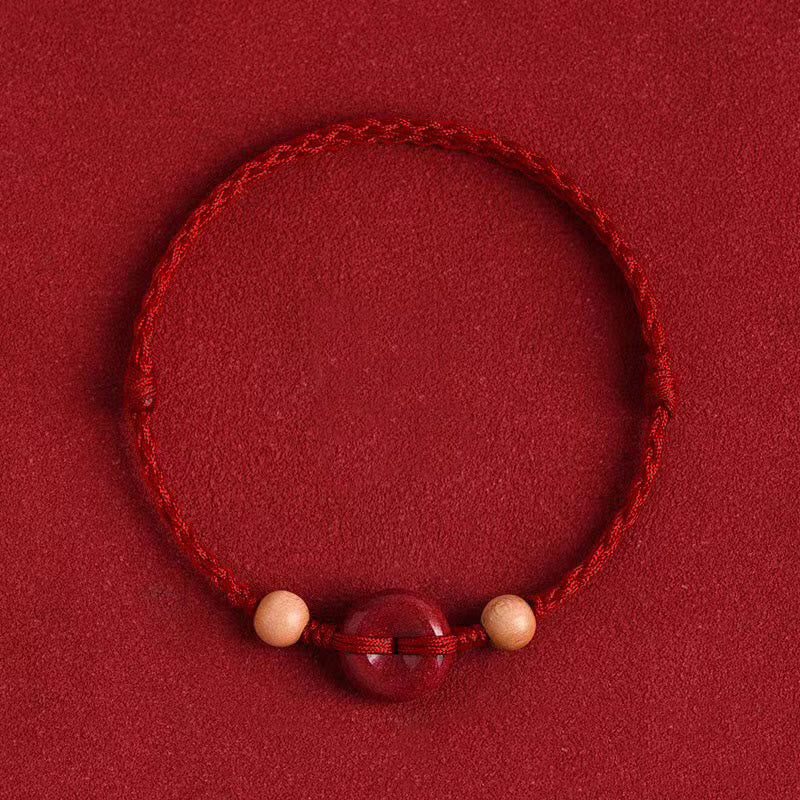 Cinnabar Peach Wood Peace Buckle Bracelet | Harmony & Wealth
