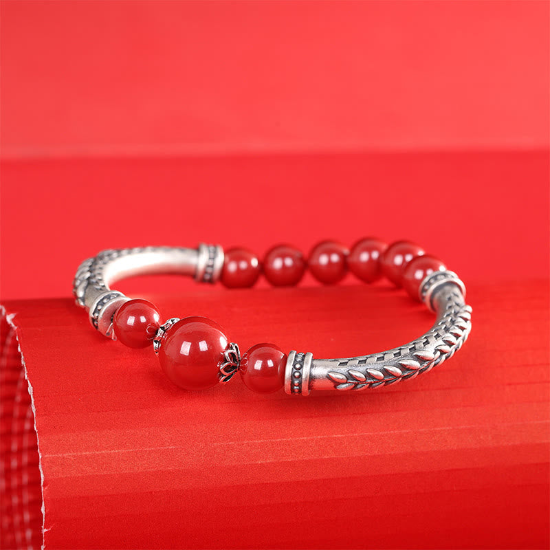Cinnabar Wheat Ears 8mm Bracelet in Sterling Silver