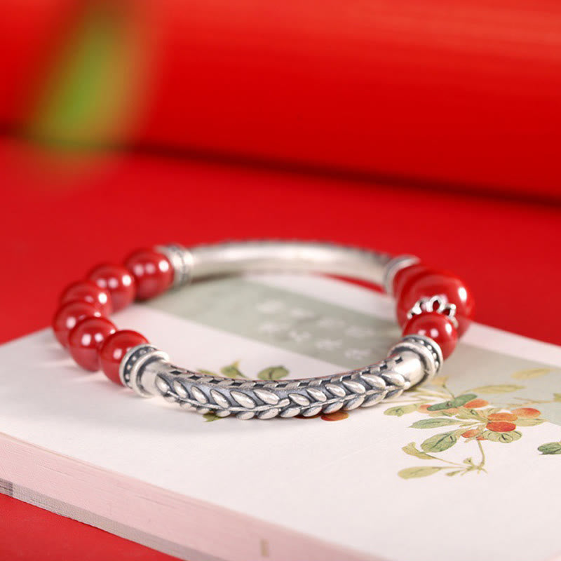 Cinnabar Wheat Ears 8mm Bracelet in Sterling Silver
