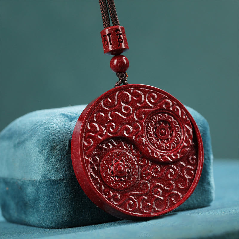 Cinnabar Yin Yang Necklace Pendant for Calm and Protection