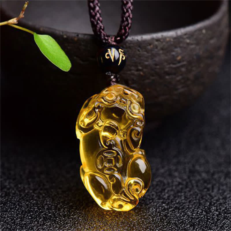Citrine PiXiu Necklace | Feng Shui Wealth Pendant