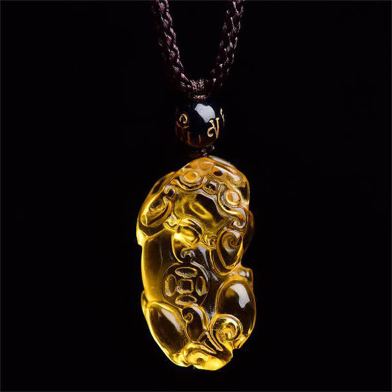 Citrine PiXiu Necklace | Feng Shui Wealth Pendant