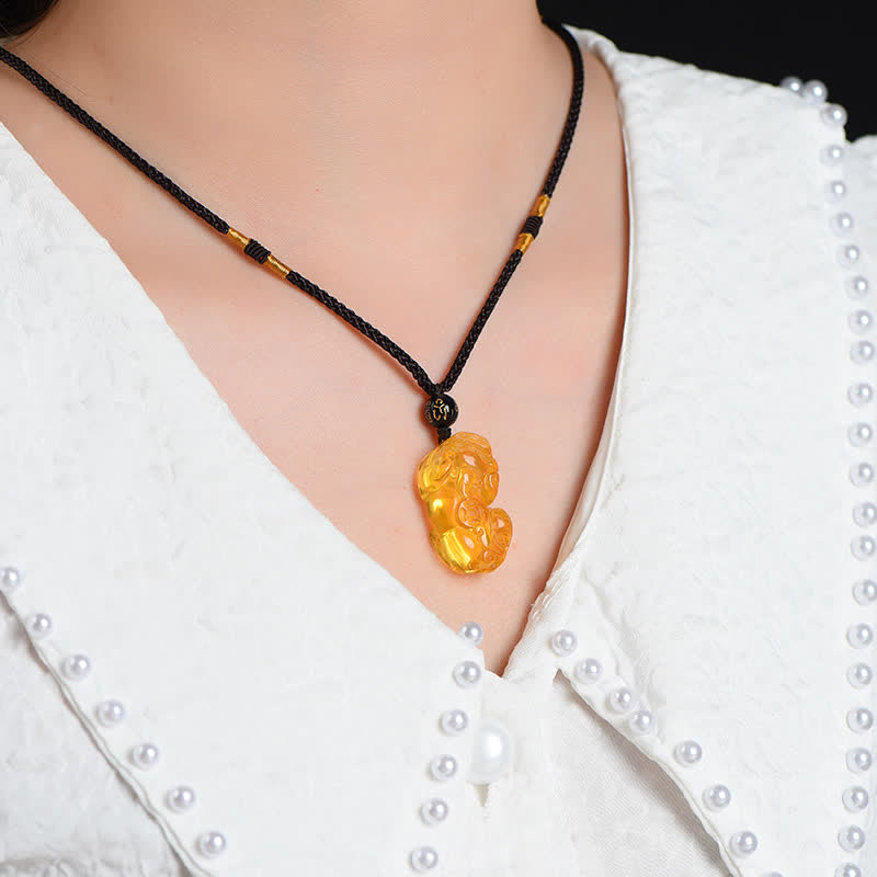 Citrine PiXiu Necklace | Feng Shui Wealth Pendant