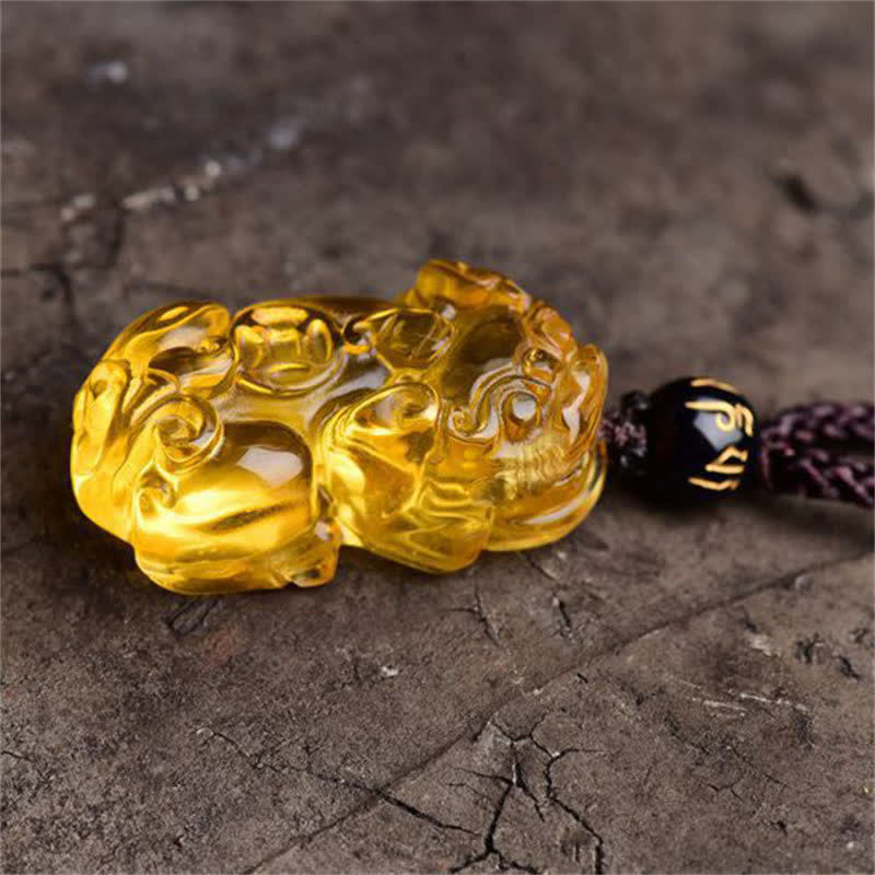 Citrine PiXiu Necklace | Feng Shui Wealth Pendant