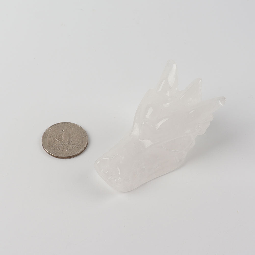 Clear Quartz Crystal Dragon Head Carving 2.5 in