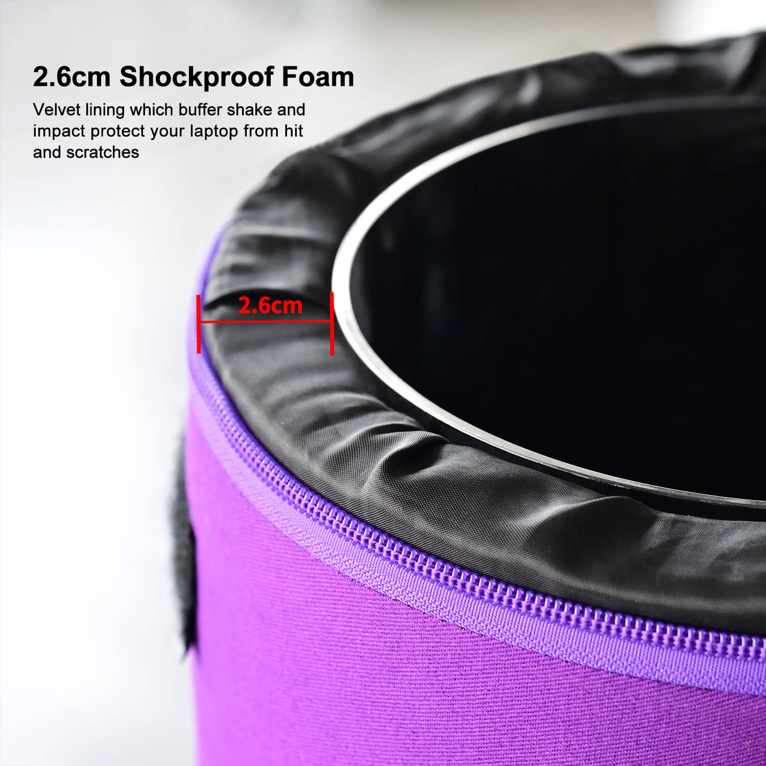 Purple laptop sleeve with black shockproof foam padding for Clear Quartz Handle Singing Bowl