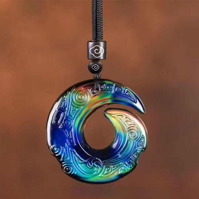 Color-Changing Liuli Crystal Necklace | Luck & Peace Symbol