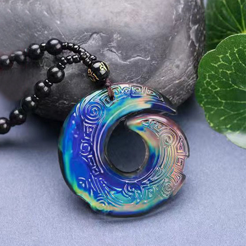 Color-Changing Liuli Crystal Necklace | Luck & Peace Symbol