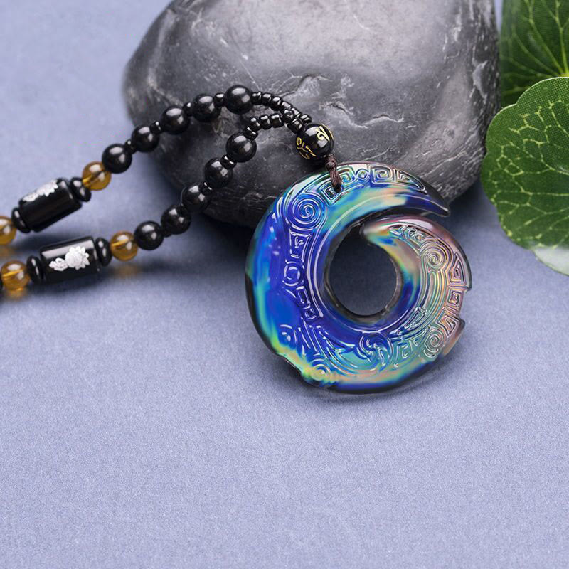 Color-Changing Liuli Crystal Necklace | Luck & Peace Symbol