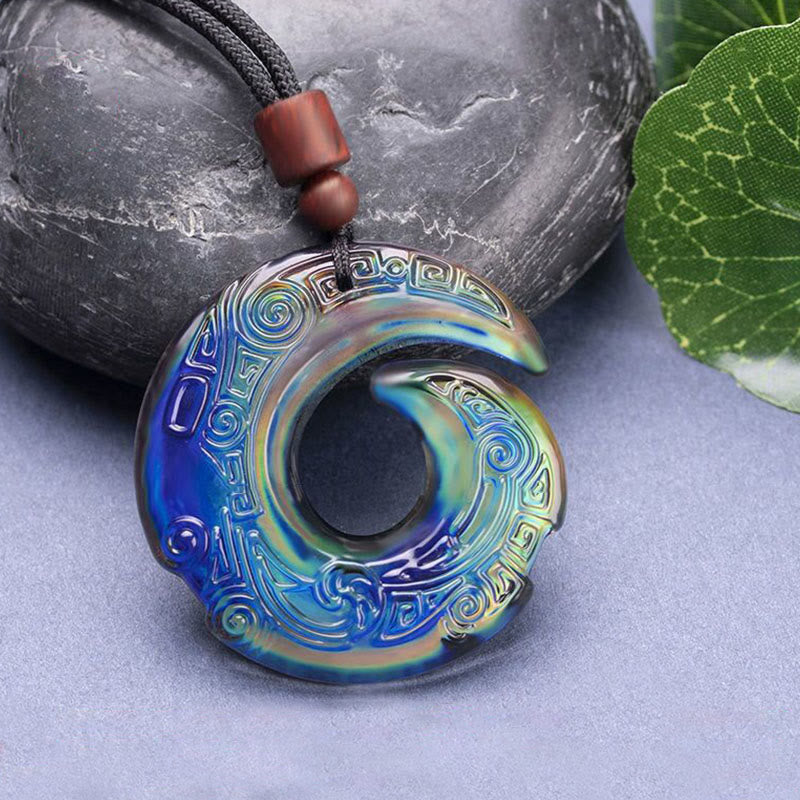 Color-Changing Liuli Crystal Necklace | Luck & Peace Symbol