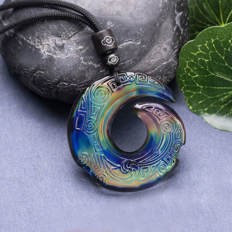 Color-Changing Liuli Crystal Necklace | Luck & Peace Symbol